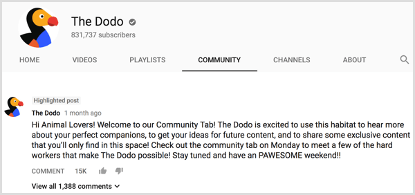 YouTube kanalı Topluluk sekmesi giriş yayını