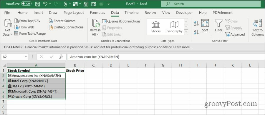 excel hisse senedi sembolleri