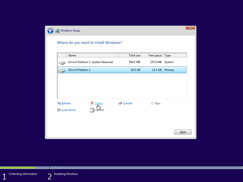 05 Varolan Birincil Bölümü Silme Windows 10 Temiz Yükleme