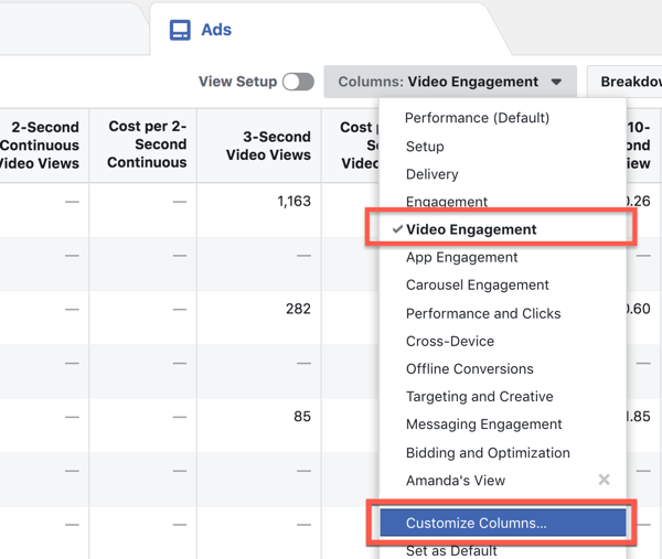 Facebook Reklam Yöneticisi'nde rapor sütunlarını özelleştirin.