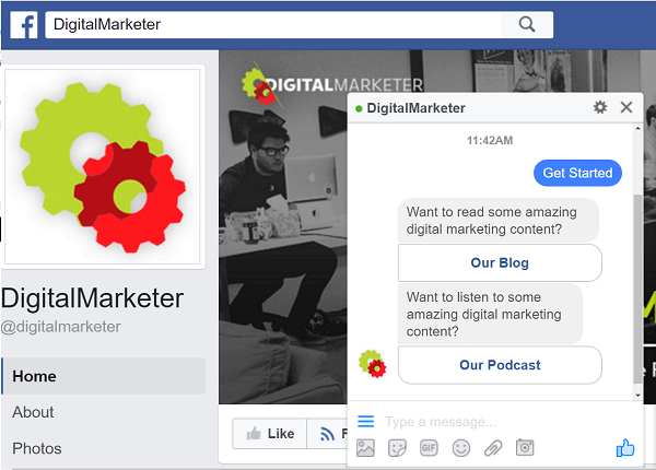 DigitalMarketer, Facebook Messenger üzerinden etkileşim kurmak için ManyChat botlarını kullanır.