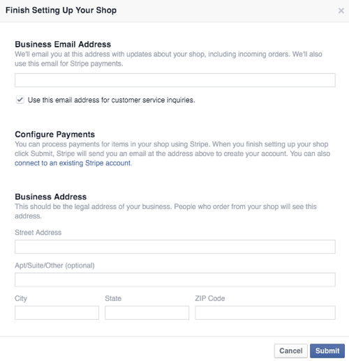 facebook mağazası işini ve ödeme ayrıntılarını yapılandırın
