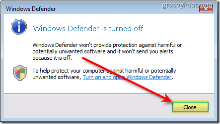 Windows Defender Vista'yı devre dışı bırak