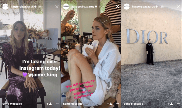 Harper's Bazaar, Instagram hikayelerini Dior Cruise şovu için Jaime King'e devretti.