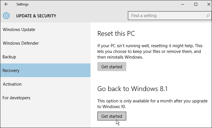 kurtarma Windows 10