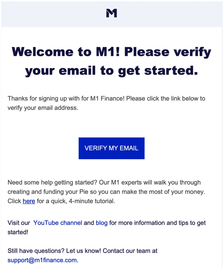 M1 Finans doğrulama e-postası