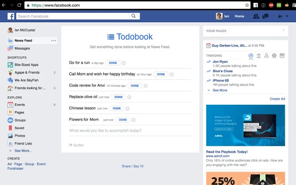 Todobook, gün için önceliklerini yerine getirene kadar Facebook haber akışını engeller.