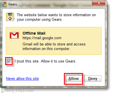 Gmail'in Google Gears’a erişmesine izin ver