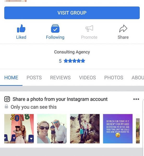 Facebook'un mobil uygulaması artık Instagram fotoğraflarının bir Sayfada paylaşılmasını öneriyor.