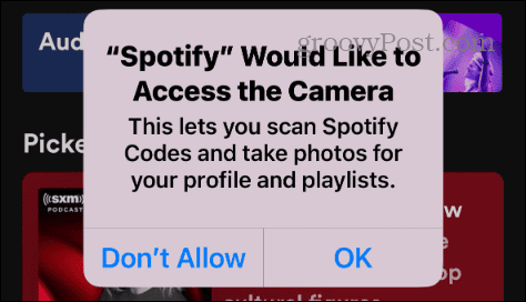 Spotify'ın kameraya erişmesine izin ver