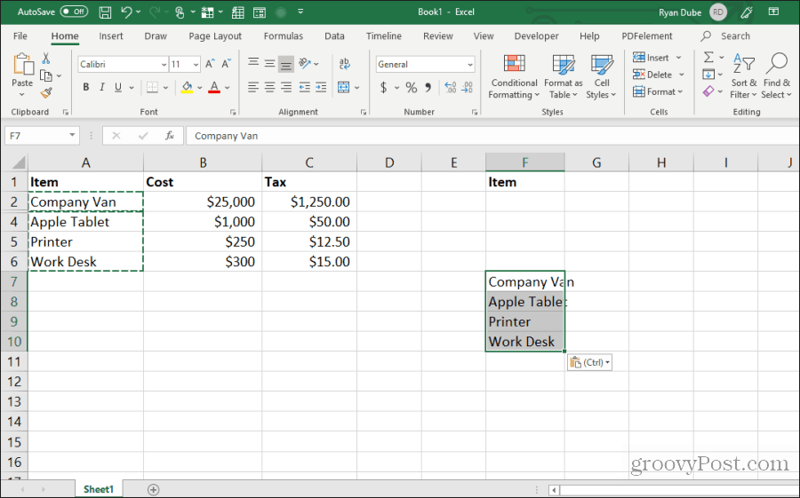 excel'de görünür hücreleri yapıştırma