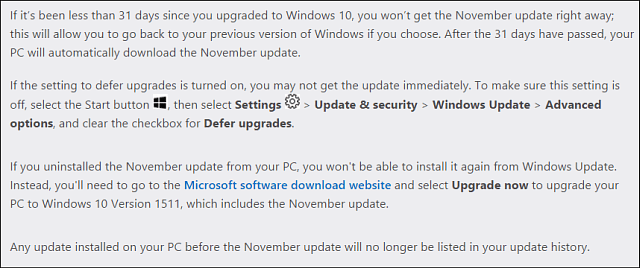 Microsoft Win10 Kasım Güncelleştirmesi notları