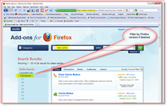 Firefox eklenti arama sonuçlarına filtre uygulama