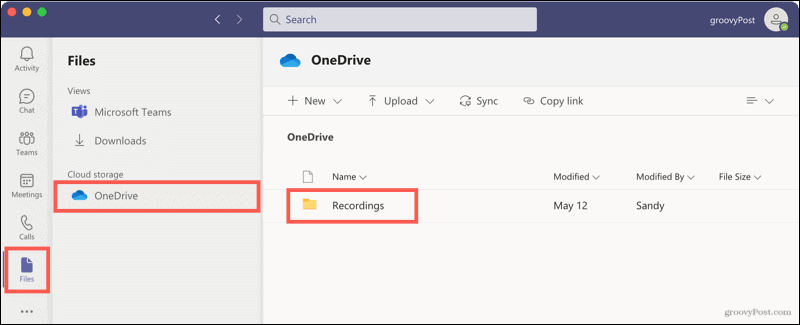 Ekiplerde Dosyalar, OneDrive, Kayıtlar