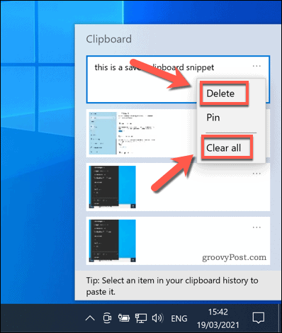 Windows 10'da pano geçmişini temizleme