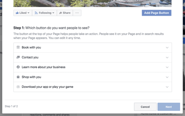 Facebook işletme sayfanızı harekete geçirici mesaj düğmesi oluşturmak için 1. Adım.