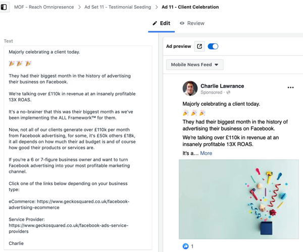 Bir Facebook reklamları erişim kampanyası oluşturun, 7. adım.