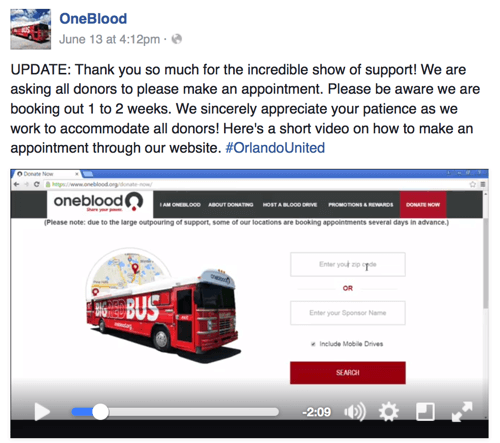 oneblood facebook videosu