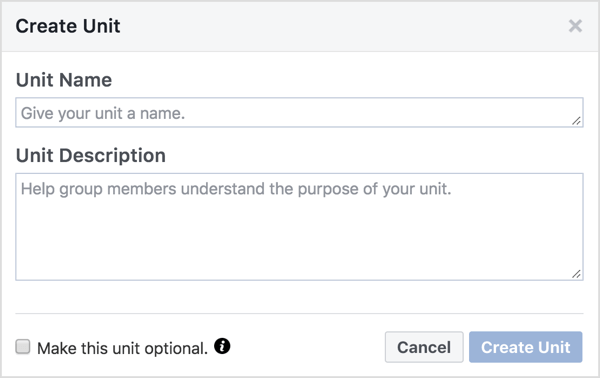 Facebook grup birimine bir ad ve açıklama verin. 