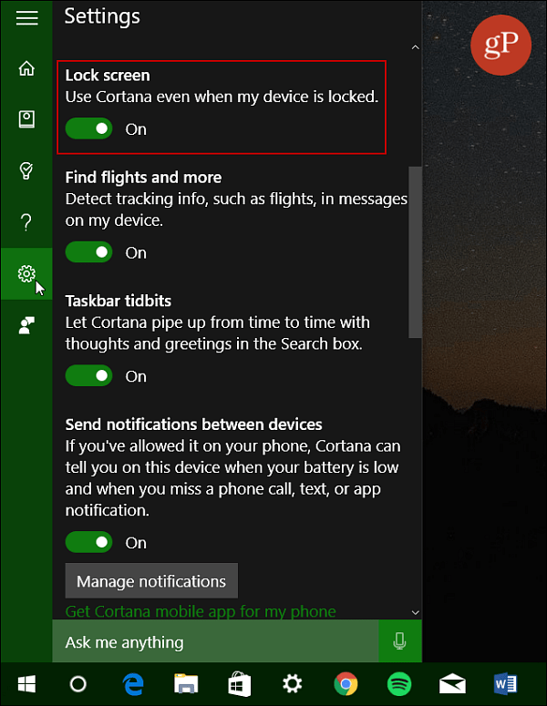 Cortana Kilit Ekranını Açma Windows 10