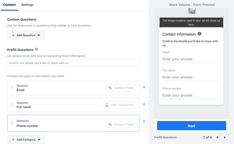 Facebook müşteri adayı oluşturma formuna özel sorular ekleyin