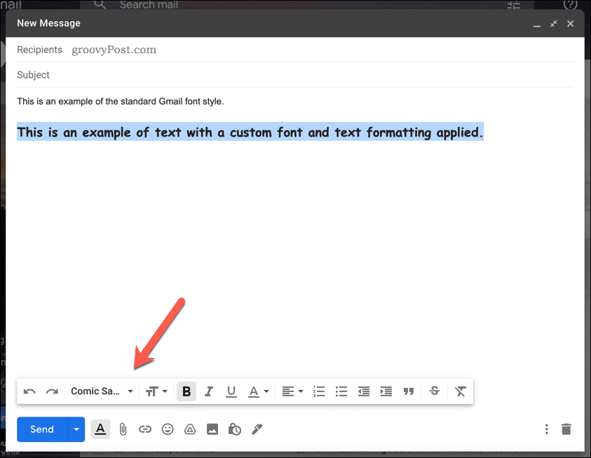 Gmail'de yazı tipi stilini manuel olarak değiştirme