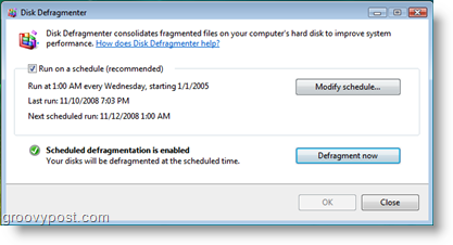 Windows Vista İş Zamanlayıcı için Disk Birleştiricisi