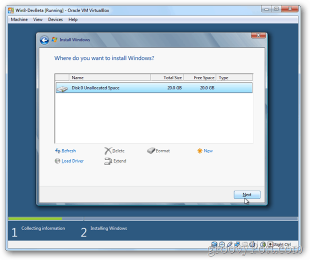 VirtualBox Windows 8 kurulum için disk seç