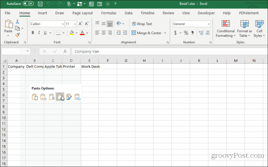 Excel'de transpoze kullanarak yapıştırma