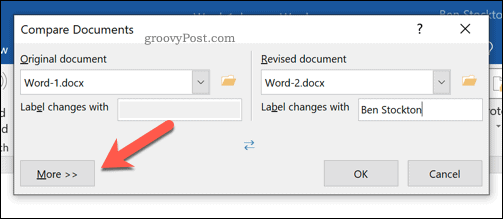 Microsoft Word belgelerini karşılaştırmak için ek seçenekler