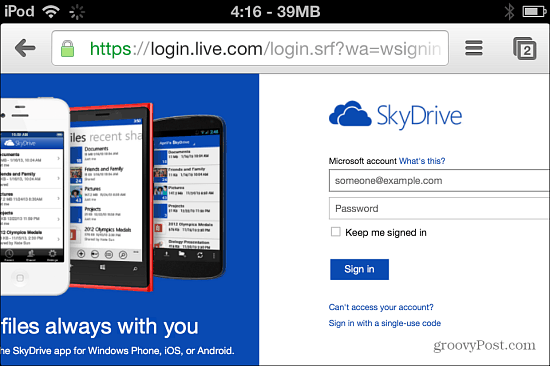 SkyDrive'da Oturum Açın