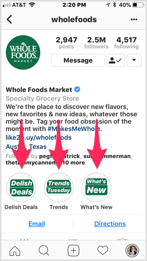 Instagram, Whole Foods profilinde öne çıkıyor.