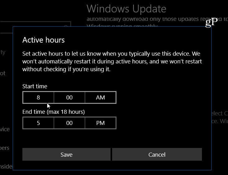 Windows 10, Aktif Çalışma Saatlerini ayarlar