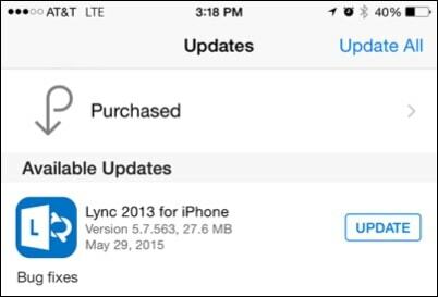 İPhone Güncellemesi için Lync