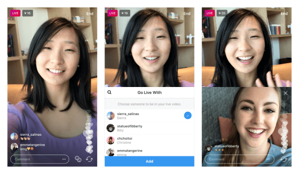 Instagram, canlı video yayınını başka bir kullanıcıyla paylaşma yeteneğini test eder.