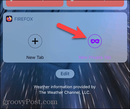 İOS'ta Firefox widget'ında Yeni Özel Sekme'ye dokunun
