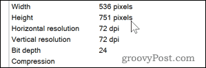 Windows'ta bir görüntü için DPI ayrıntıları