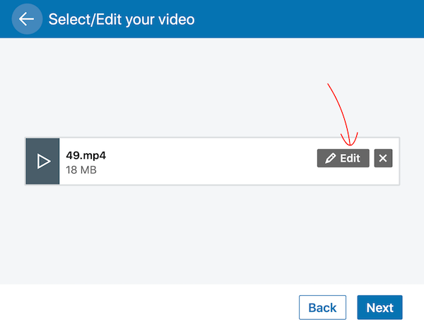 LinkedIn video gönderisindeki düzenle düğmesi