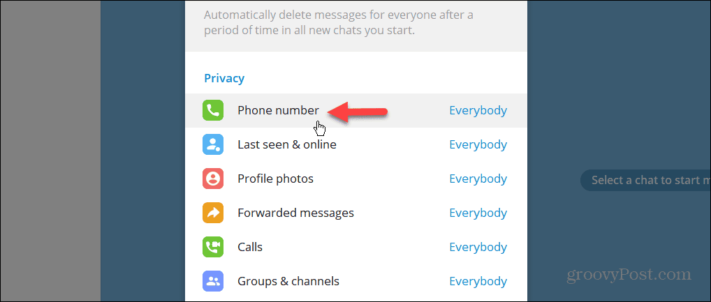 Telegram masaüstü uygulamasında telefon numarası gizlilik ayarı
