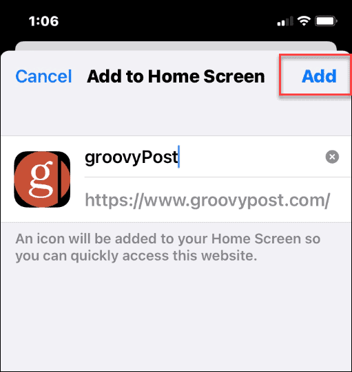 iphone'da ana ekrana bir web sitesi ekleme