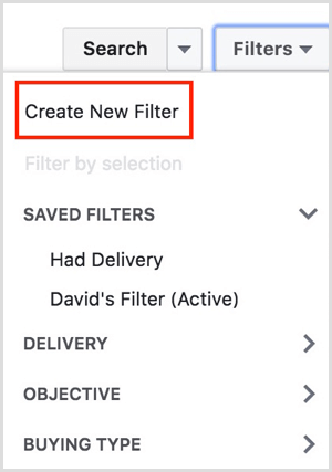 facebook reklam yöneticisi yeni filtre oluştur