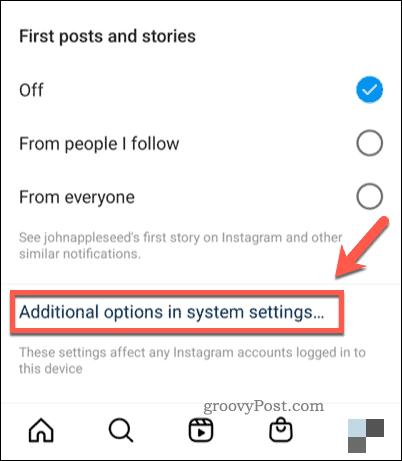 Instagram'da bildirimler için sistem ayarlarını aç