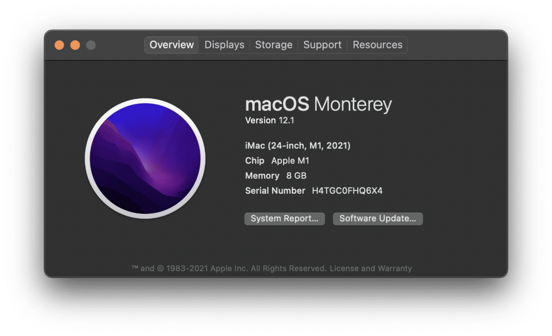 M1 iMac'teki Bu Mac Hakkında sayfası
