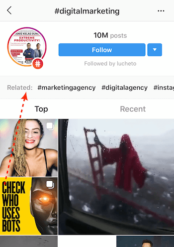 Instagram hashtag için arama sonuçları