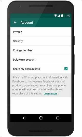 WhatsApp'ın Kişi Verilerini Facebook ile Paylaşmasını Engelleme