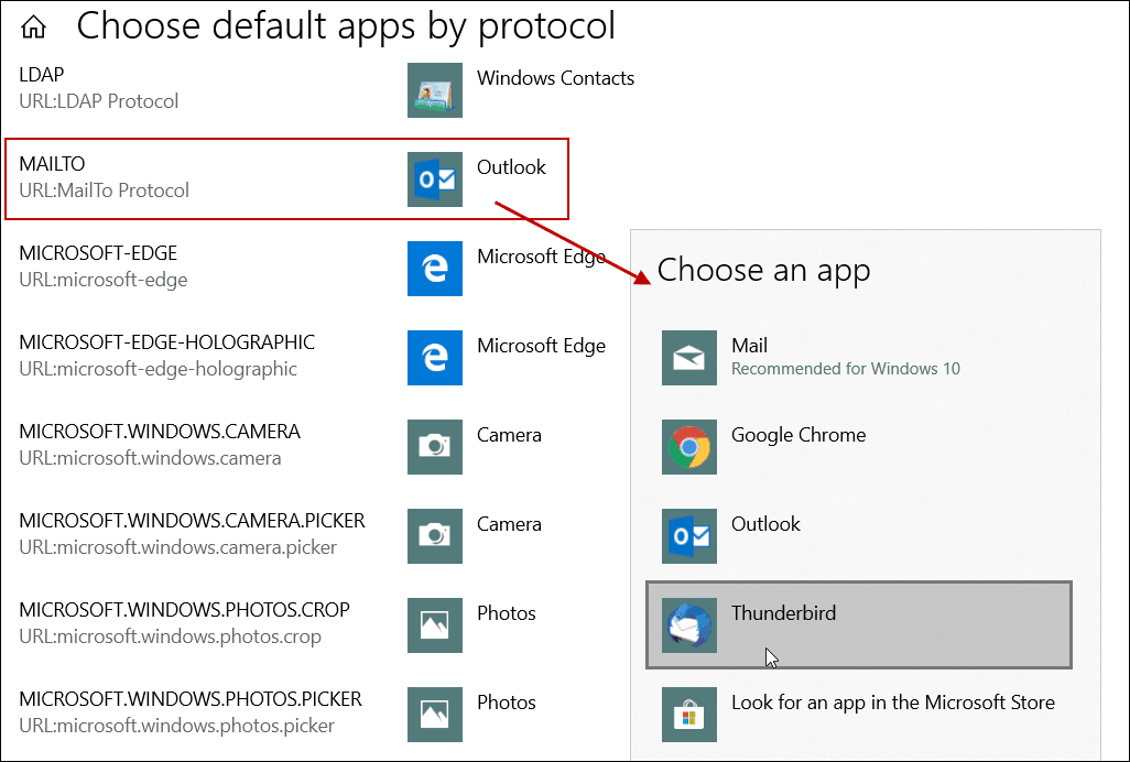 Protokol Windows 10 tarafından Varsayılan E-posta uygulamasını ayarlama