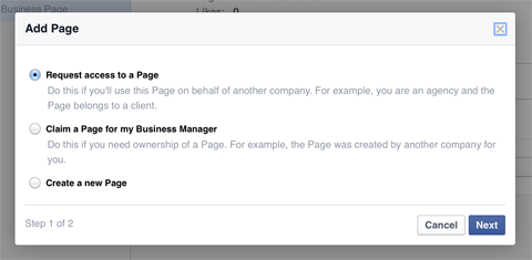 işletme yöneticisine bir facebook sayfası eklemek
