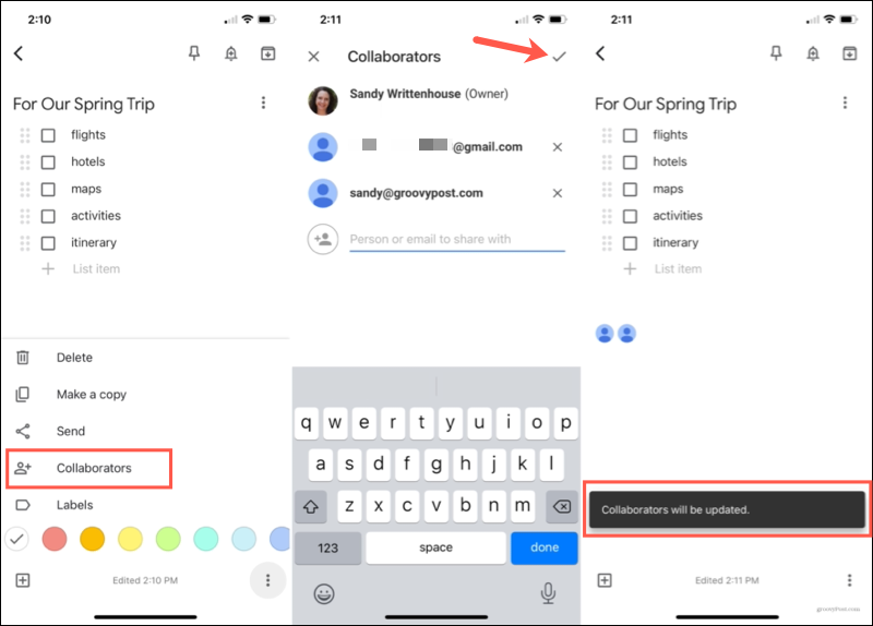 Google Keep Mobile'da Notları Paylaşmak için Ortak Çalışan Ekleyin