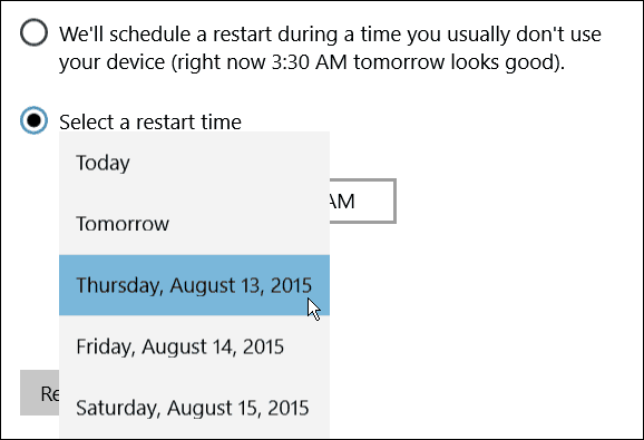 Yeniden başlatma gününü Windows 10 zamanla