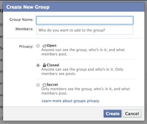 facebook grup kurulum ekranı